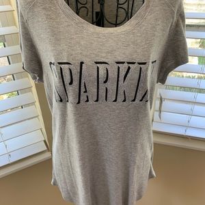 INC SPARKLE GRAPHIC GREY RIBBED T SHIRT